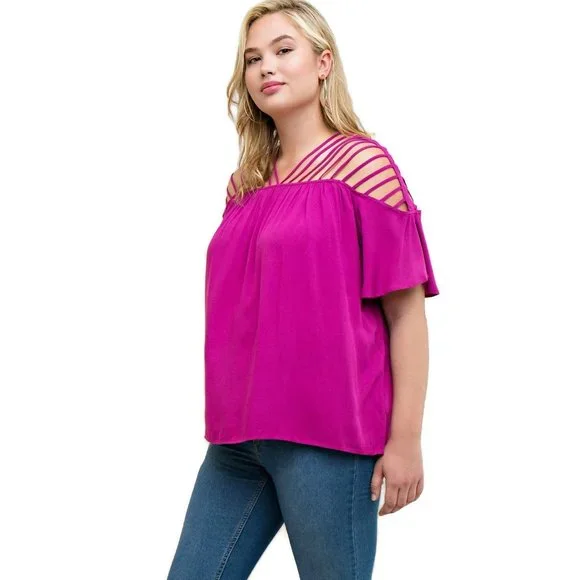 Entro Bohemian Strappy Top, Fuchsia XL - Picture 3 of 7